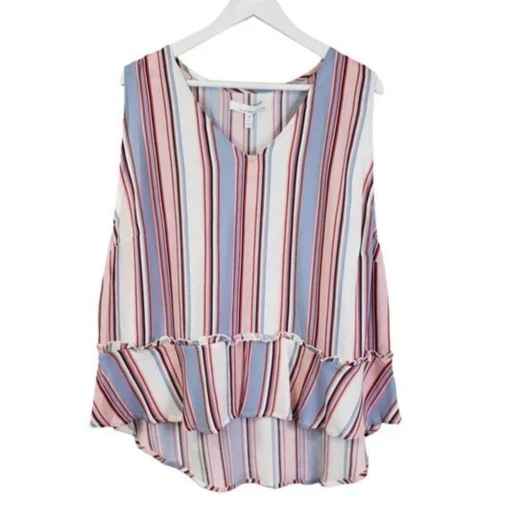 Love, Fire Sleeveless Striped Peplum Top Plus Size 2X